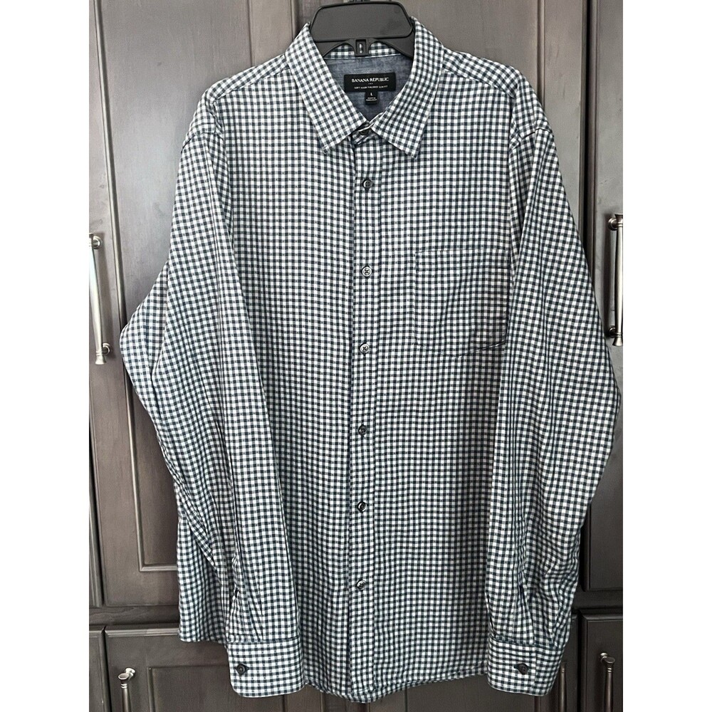 Banana Republic Soft Wash Tailored Slim Fit Shirt Mens L Teal Check Button Up